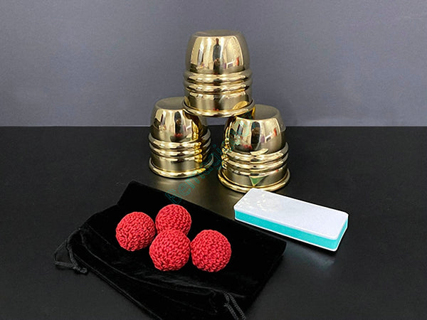 Super Cups and Balls (Brass) -- Close Up Trick Magic-New Arrival